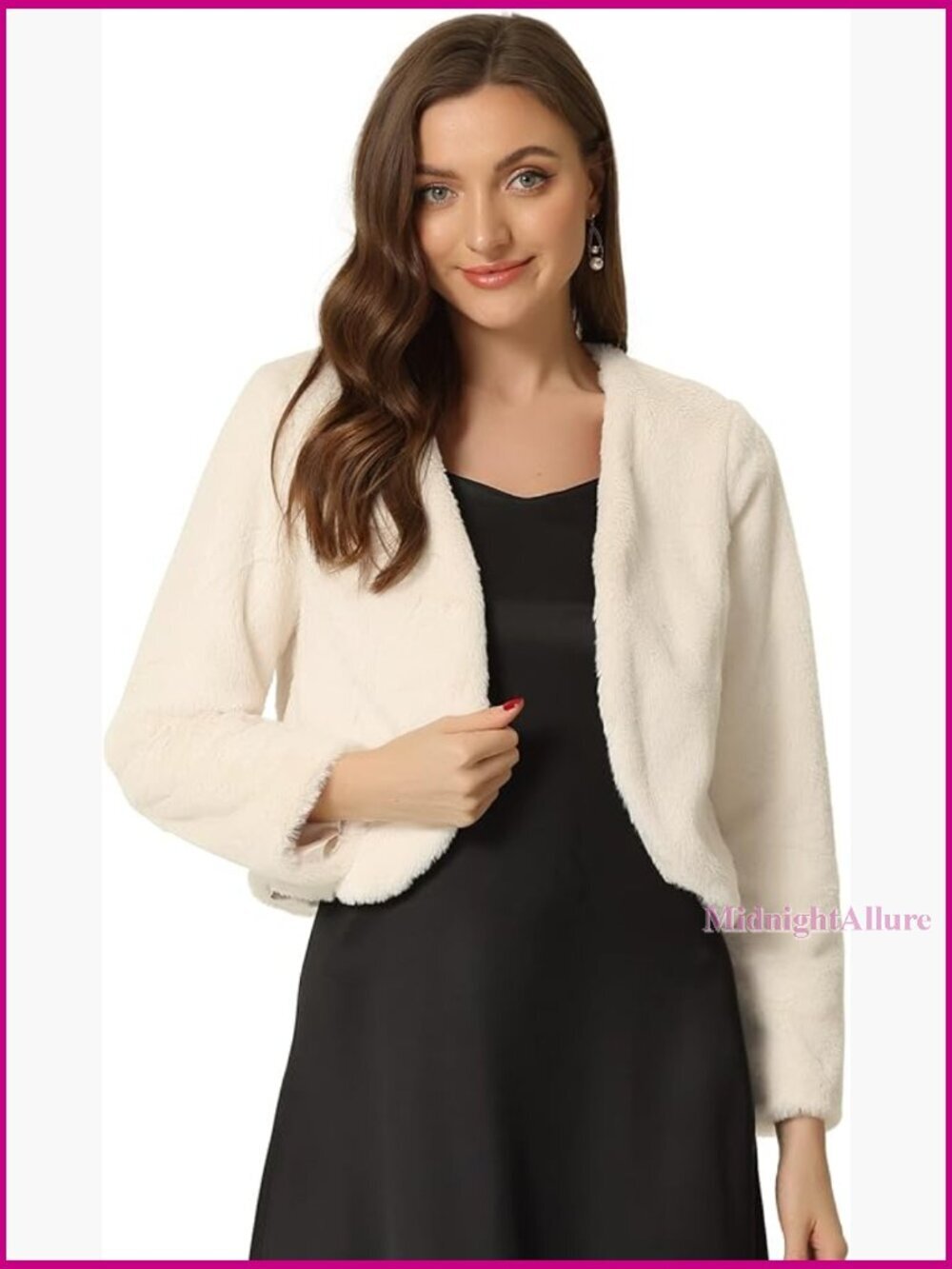 Faux Fur Cropped Jacket with Pockets Long Sleeve Open Front Bolero